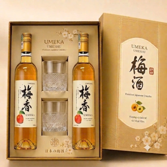 BỘ QUÀ TẶNG  RƯỢU MƠ NHẬT KÈM 2 Ly -( giá đã bao gồm VAT)